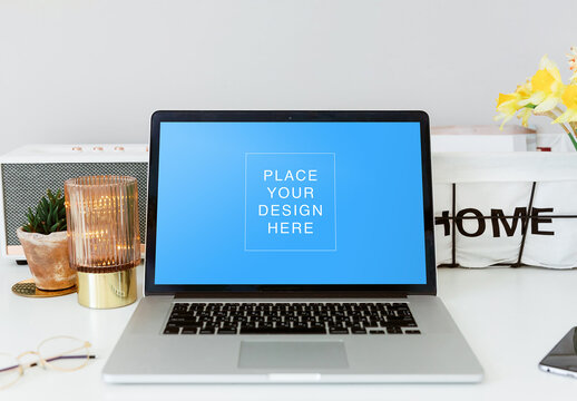 Laptop Mockup Template at Home Work Studio