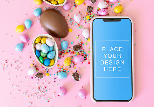 Phone Mockup in Easter Candies