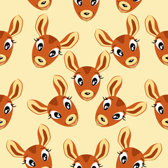 Cartoon pattern of fawns on a light background.Vector pattern can be used in children's textiles, postcards, notebooks, wallpaper.