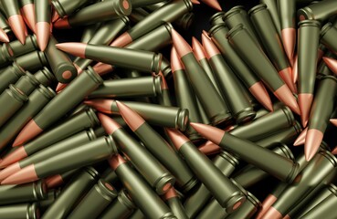 A scattering of automatic cartridges, the concept of the beginning of a military operation, 3d rendering