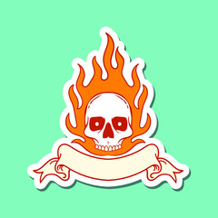 hand drawn skull fire with ribbon doodle illustration for tattoo stickers poster etc