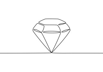 Diamond one line drawing. Gem symbol continuous line illustration isolated on white background. - obrazy, fototapety, plakaty