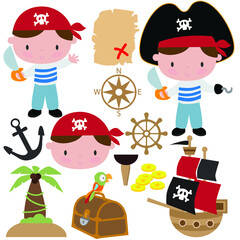 Cute little pirate boy vector cartoon illustration