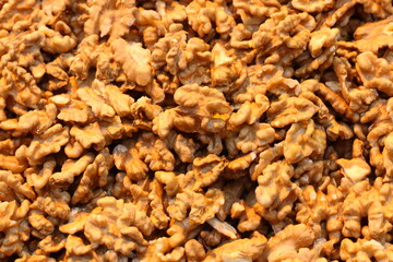 selective focus: walnut is a big market in Turkey. unshelled walnuts	
