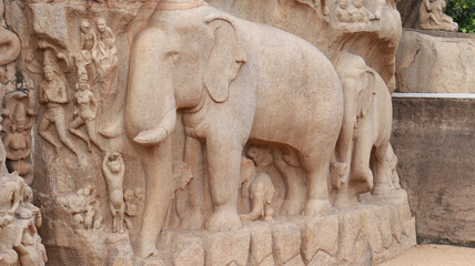 Close up shot of Krishna's Butter Ball at Arjuna's Penance Mahabalipuram