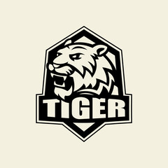 Tiger head silhouette logo in shield, perfect for esports, team or community logos.