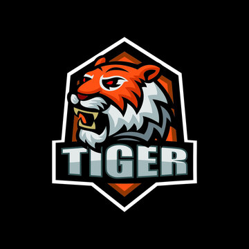 Tiger head logo in shield, perfect for esports, team or community logos.