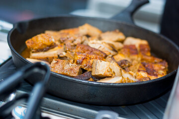 frying pan with meat