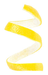 Vertical image of fresh lemon zest isolated on a white background. Lemon peel.