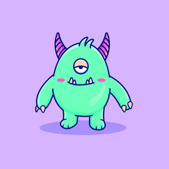 Cute cartoon blue monster in vector illustration. Animal isolated vector. Flat cartoon style