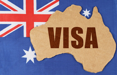 On the flag of Australia lies the contour of the map of the country with the inscription - VISA