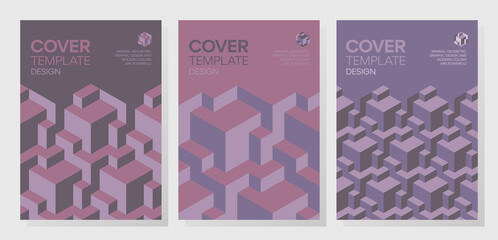 Set of trendy abstract isometric 3d optical illusion geometric shapes cover design. 