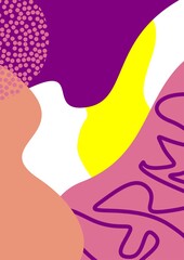 geometric patterns and lines, vector backgrounds,
pink, purple, yellow, peach. trendy flat background
hand drawn art, curved line ornament