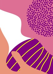 geometric patterns and lines, vector backgrounds,
pink, purple, yellow, peach. trendy flat background
hand drawn art, curved line ornament