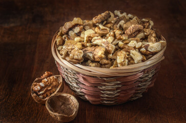 walnuts and kernels in a basket