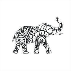 Elephant card. Frame of animal made in vector. Illustration for design, pattern Hand drawn with Elephant and mandala. Use for children clothes, t shirt designs ,Decorative elephant illustration