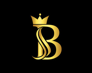 Initial Letter B royal beauty with crown  logo design. Luxury Decorative Shiny Vector Illustration.