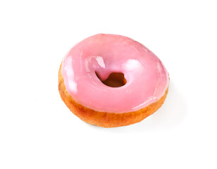 donut covered with colored icing on a white background