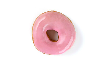donut covered with colored icing on a white background