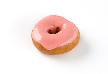 donut covered with colored icing on a white background