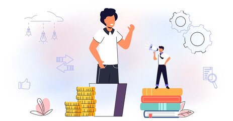 Mentorship Flat design vector illustration concept for professional growth Supporting employees Coaching Human resource management Cooperation Business mentor helps improve career to progress target