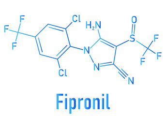 Fipronil insecticide molecule. Skeletal formula.