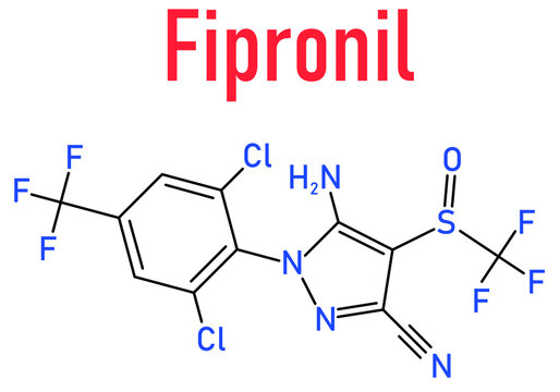 Fipronil insecticide molecule. Skeletal formula.