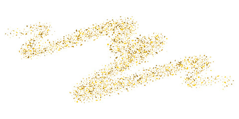 Golden glitter confetti on a white background. Illustration of a drop of shiny particles. Decorative element. Luxury background for your design, cards, invitations, gift, vip.