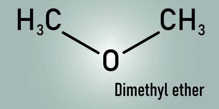 Dimethyl ether, methoxymethane, DME, molecule. Skeletal formula.