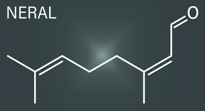 Neral lemon fragrance molecule. Citral. Skeletal formula.