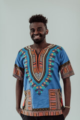 Obraz premium Portrait of a handsome African black man in traditional Islamic Sudan fashion clothes. 