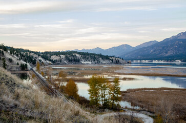 The Reka Kabyrza river with the mountains in the background in Russia