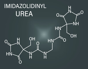 midazolidinyl urea antimicrobial preservative molecule (formaldehyde releaser). Skeletal formula.