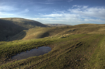 Closeup shot of the Cheviot Hills in Northumberland on a sunny day