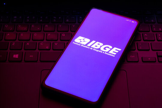 April 5, 2022, Brazil. In this photo illustration the IBGE (Brazilian Institute of Geography and Statistics) logo seen displayed on a smartphone.