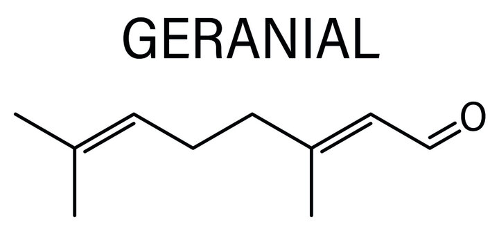 Geranial lemon fragrance molecule. Citral. Skeletal formula.