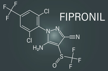Fipronil insecticide molecule. Skeletal formula.