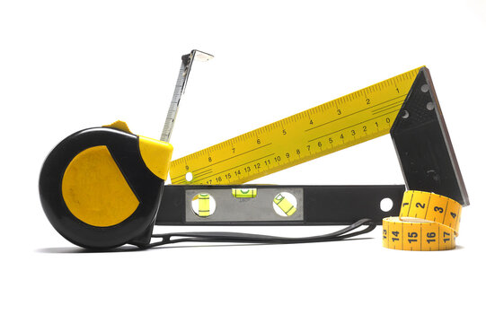 Yellow Measuring tape for tool roulette or ruler. Tape measure template in centimeters. Tapes meter set isolated on black background.