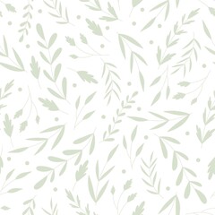Naklejka na ściany i meble seamless pattern with green leaves on white background
