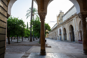 Fototapeta premium Medieval walls with ornament of old mosque in Cordoba, Andalusia, Spain