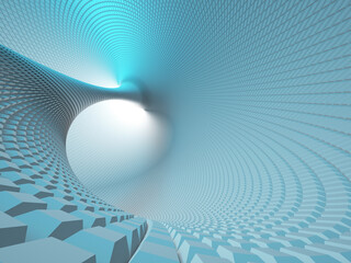 Abstract digital background with bent tunnel, 3d