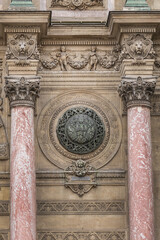 Obraz premium Fragment of a baroque fountain Saint-Michel (1858 - 1860). Fountain Saint-Michel - popular architectural historical landmark. Latin Quarter, Paris, France.