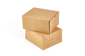 Brown cardboard box, isolated on white background.