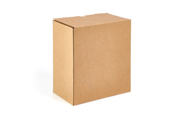 Brown cardboard box, isolated on white background.