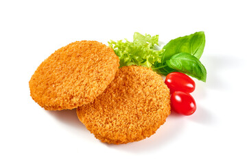 Cordon Bleu in bread crumbs, isolated on white background.