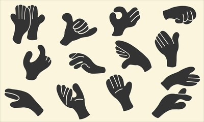 Big set of cartoon hands showing different gestures. Flat design, cartoon, vector illustration. All elements are isolated.