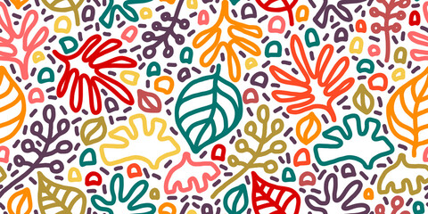 Fototapeta na wymiar Organic minimalistic seamless pattern. Contemporary floral background. Linear colorful backdrop.