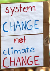Schild auf einer Demo: "System change not cli,ate change"