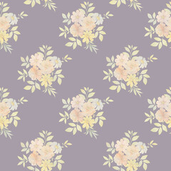 Seamless floral pattern. Ornament of delicate bouquets of flowers. Watercolor illustration of flowers for design, textiles, wallpapers. ready-made seamless background.