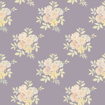 Seamless floral pattern. Ornament of delicate bouquets of flowers. Watercolor illustration of flowers for design, textiles, wallpapers. ready-made seamless background. © Sergei